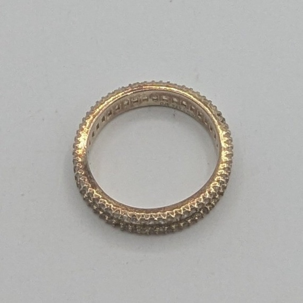 OUE 925 Sterling Silver Baguette Cubic Zirconia Eternity Band Ring Gold Tone 8 - Picture 2 of 4